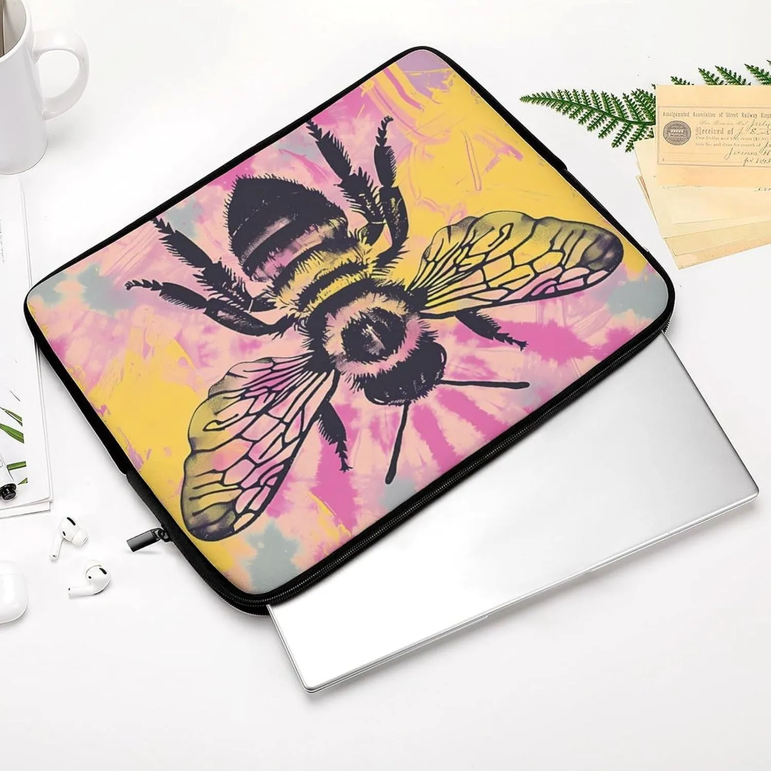 Tie Dye Bee Personalized Laptop Bag Business Casual Laptop Cases Slim Computer Bag Briefcase