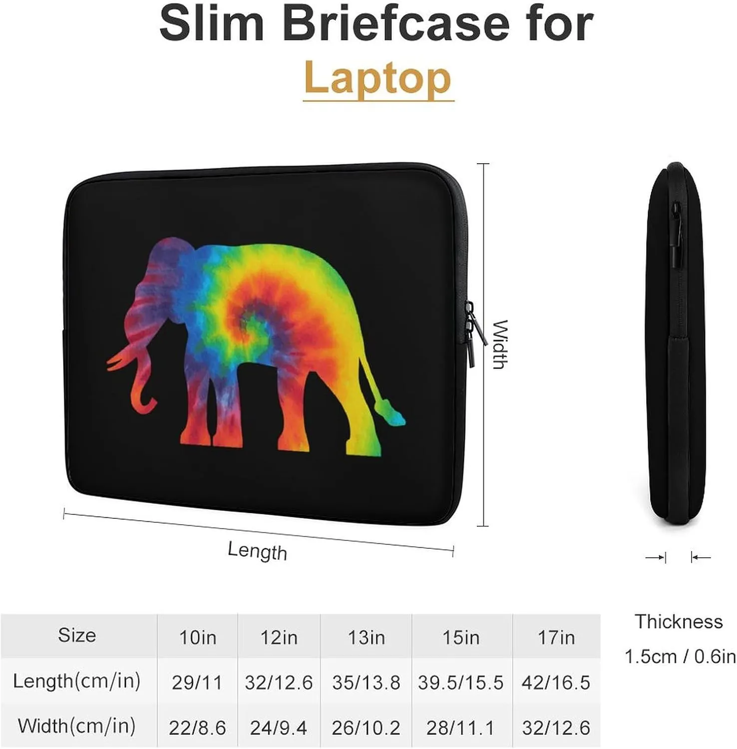 Tie Dye Elephant Personalized Laptop Bag Business Casual Laptop Case Slim Computer Bag Briefcase