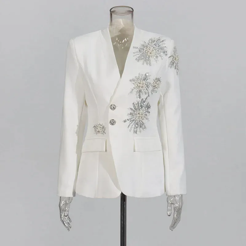 Trend4us Luxe Pearl and Sequin Embellished Blazer