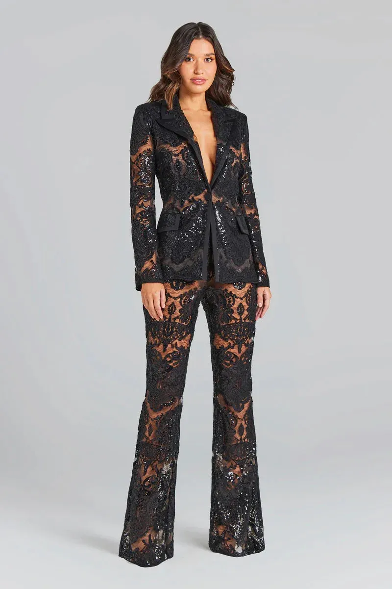 Trend4us Luxe Sheer Lace Embroidered Pant Suit