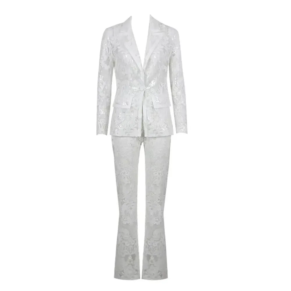 Trend4us Luxe Sheer Lace Embroidered Pant Suit