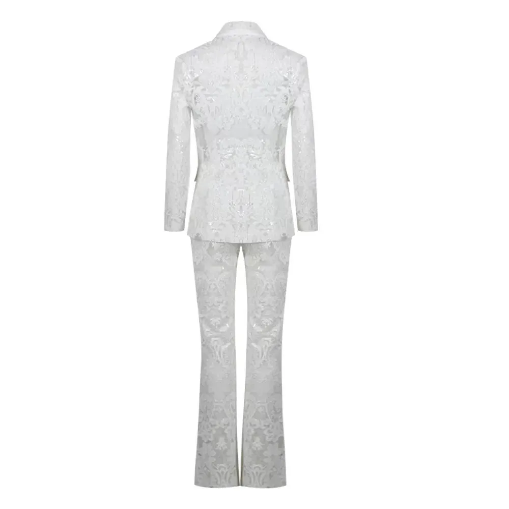 Trend4us Luxe Sheer Lace Embroidered Pant Suit
