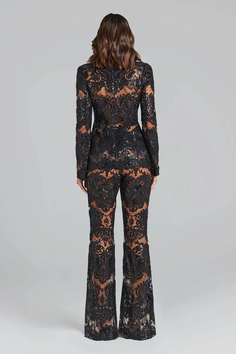 Trend4us Luxe Sheer Lace Embroidered Pant Suit