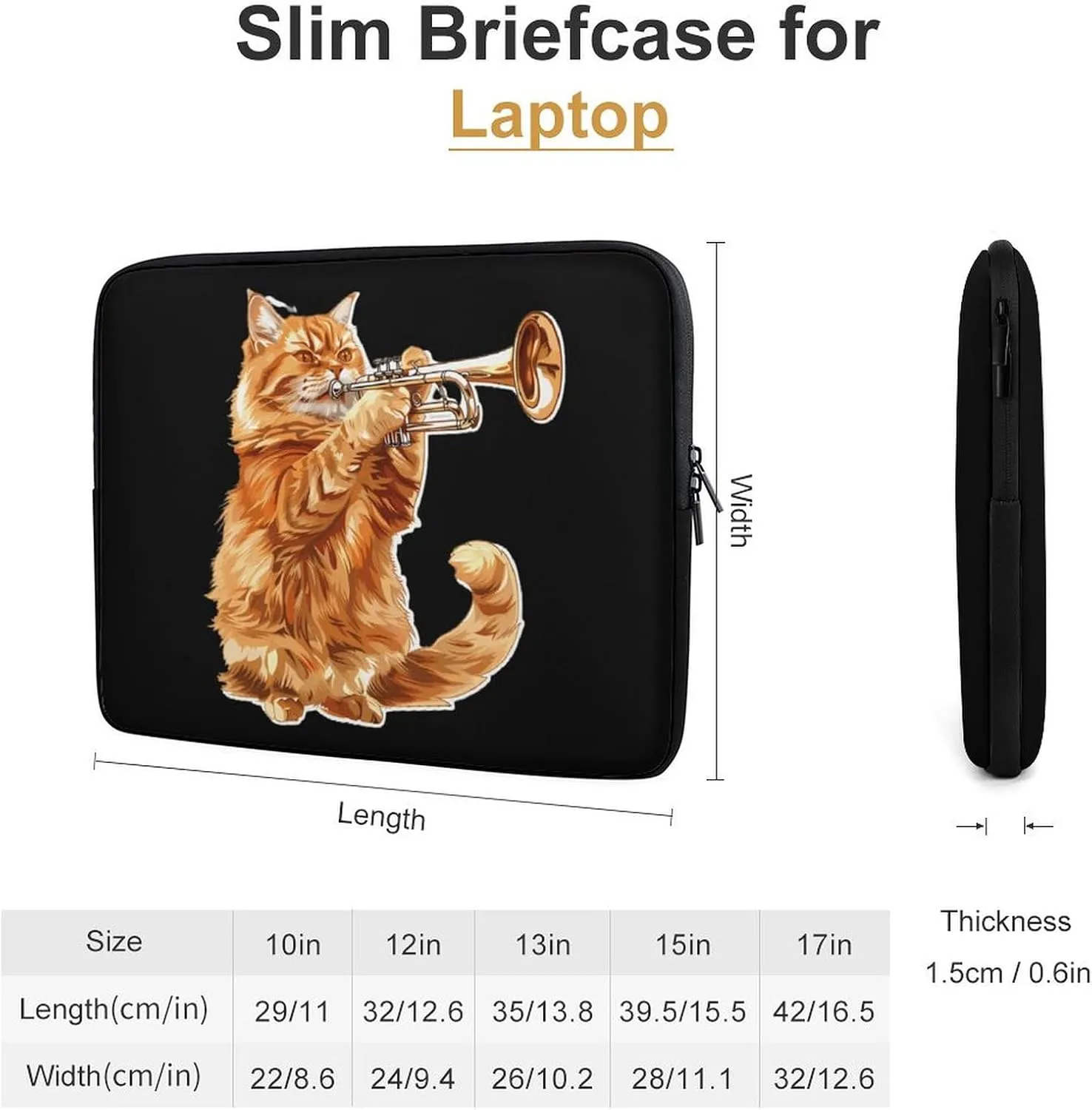 Trombone_Cat Personalized Laptop Bag Business Casual Laptop Cases Slim Computer Bag Briefcase