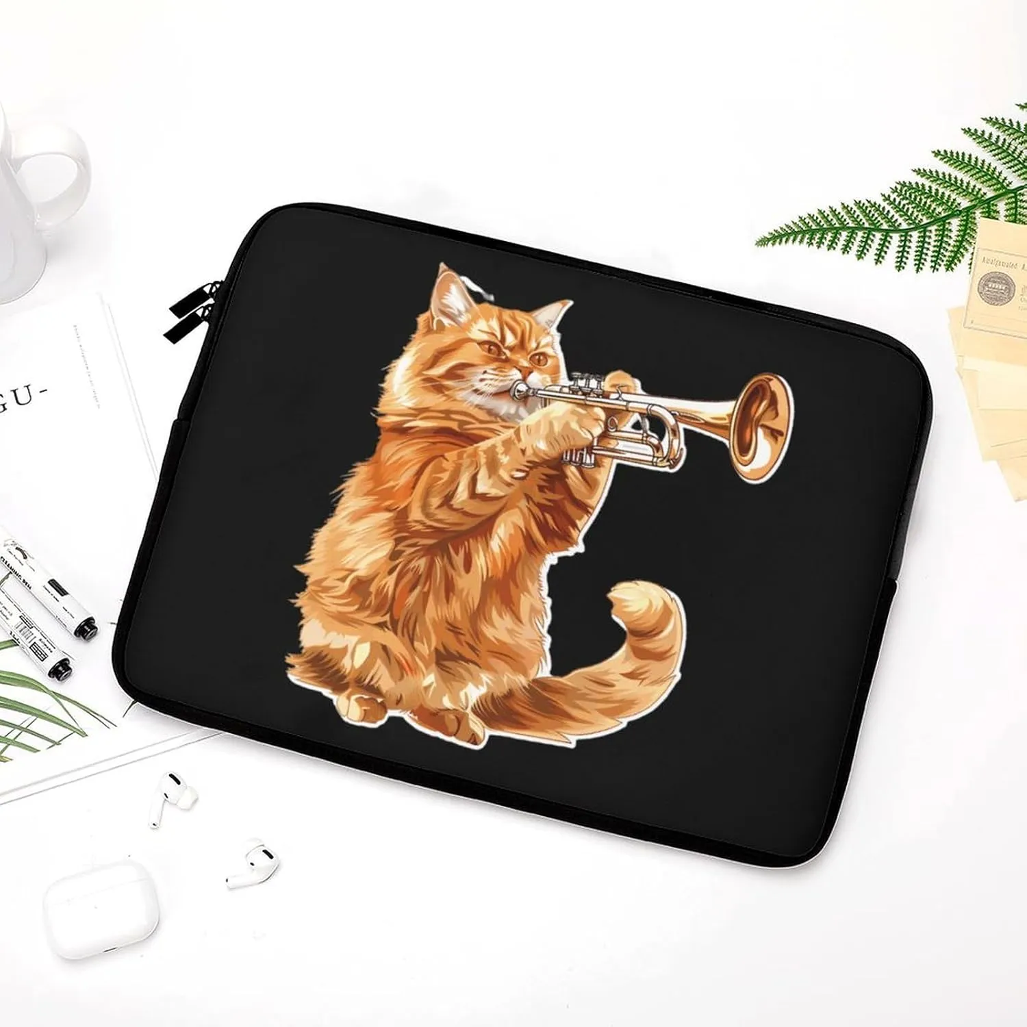 Trombone_Cat Personalized Laptop Bag Business Casual Laptop Cases Slim Computer Bag Briefcase