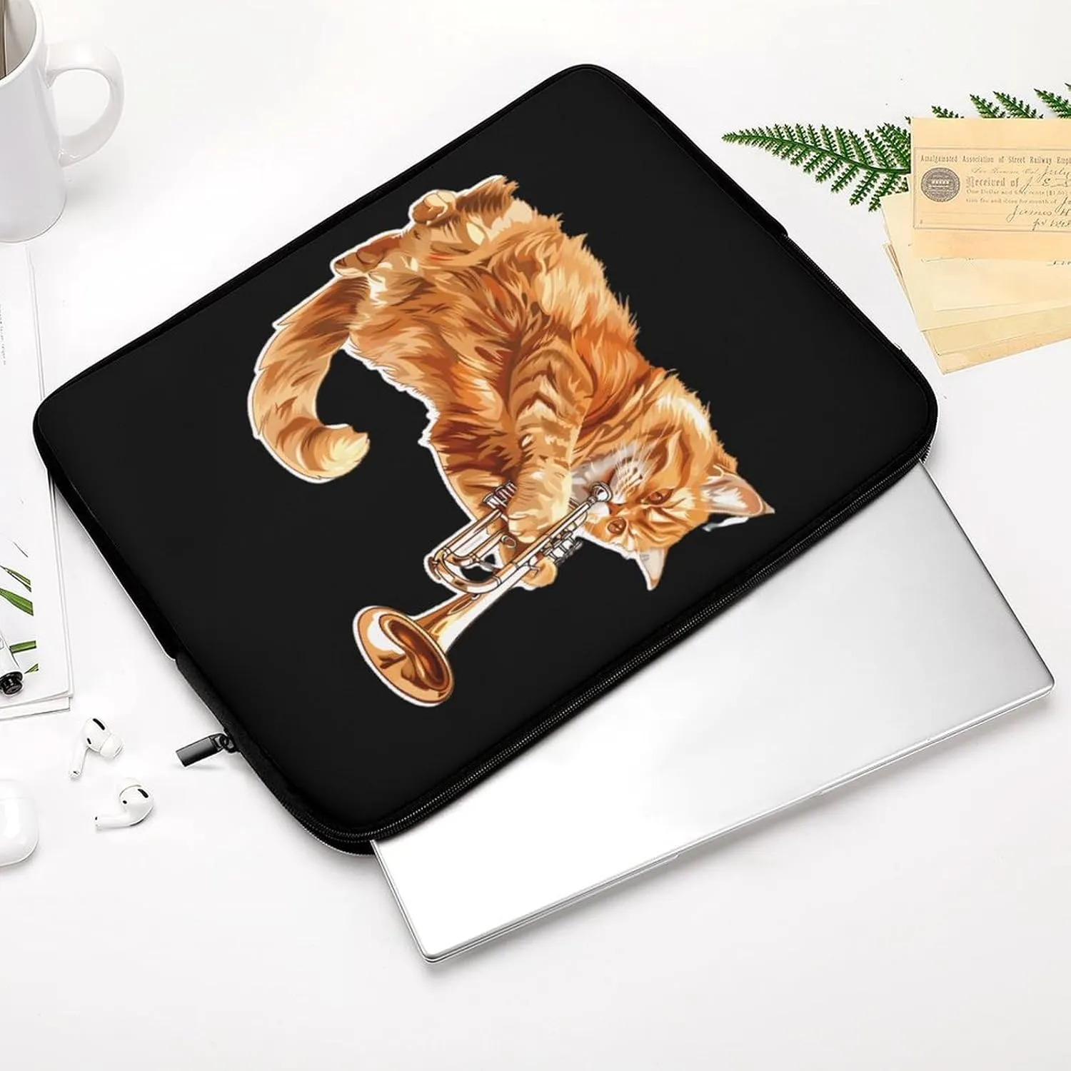 Trombone_Cat Personalized Laptop Bag Business Casual Laptop Cases Slim Computer Bag Briefcase