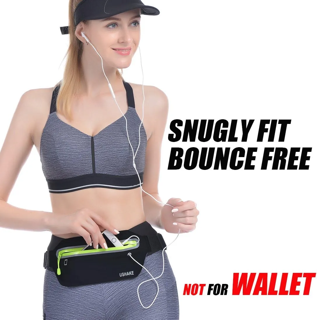 USHAKE Slim Running Belt, Ultra Light Bounce Free Waist Pouch Fitness Workout Belt Sport Waist Pack Exercise Waist Bag for Apple iPhone Samsung in Running Gym Marathon Cycling