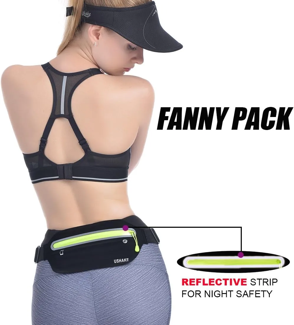 USHAKE Slim Running Belt, Ultra Light Bounce Free Waist Pouch Fitness Workout Belt Sport Waist Pack Exercise Waist Bag for Apple iPhone Samsung in Running Gym Marathon Cycling