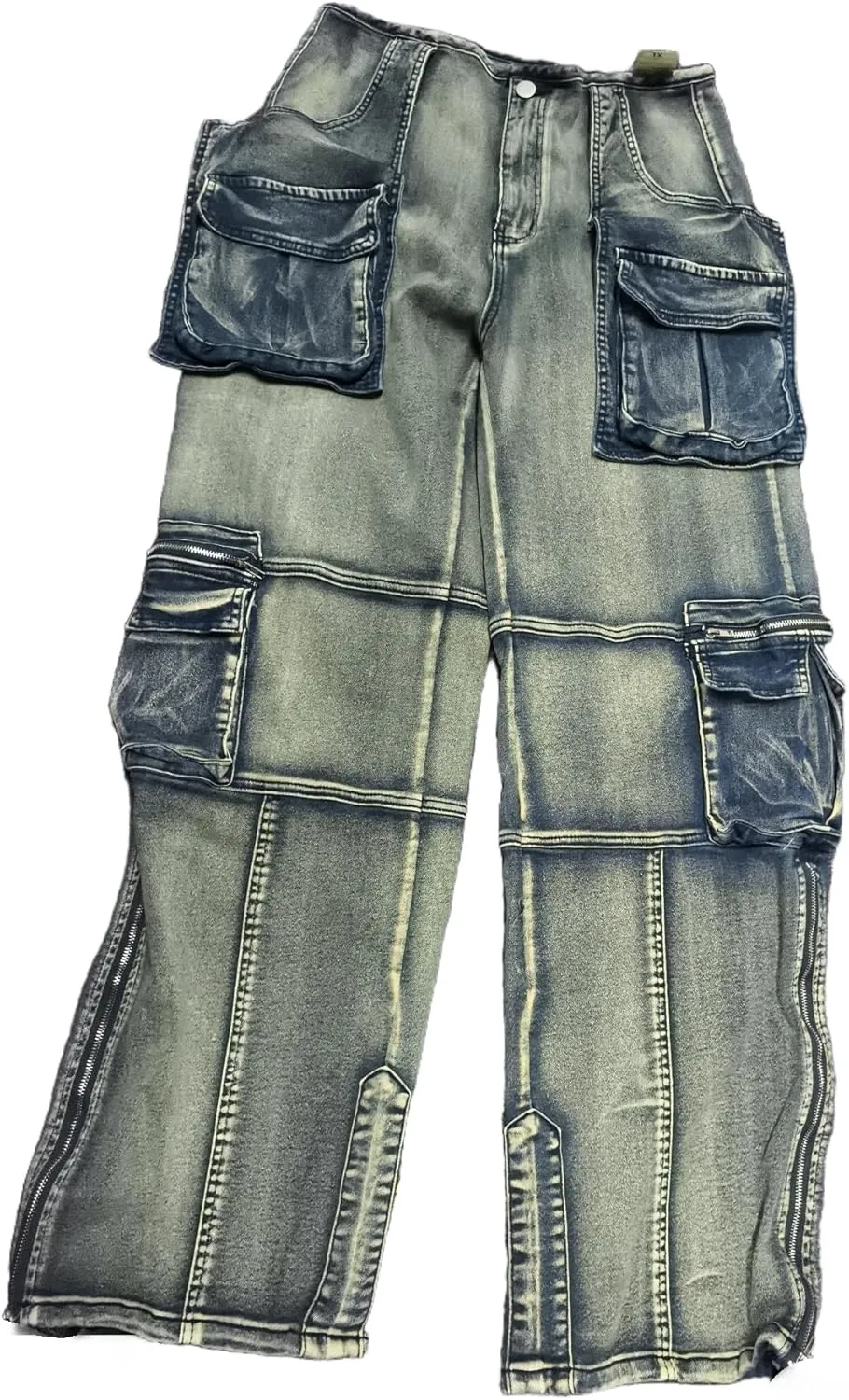 Vaceky Stretch Cargo Jeans Women Straight Leg Side Zipper Slit Y2K Denim Pants with Pockets