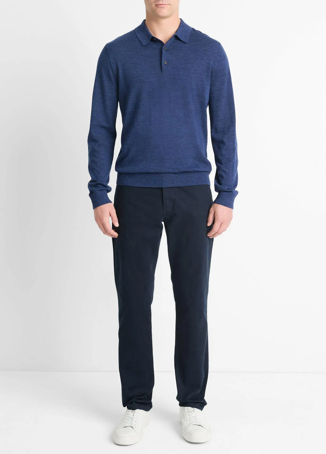 Vince Wool Long-Sleeve Polo Sweater in Regal Blue