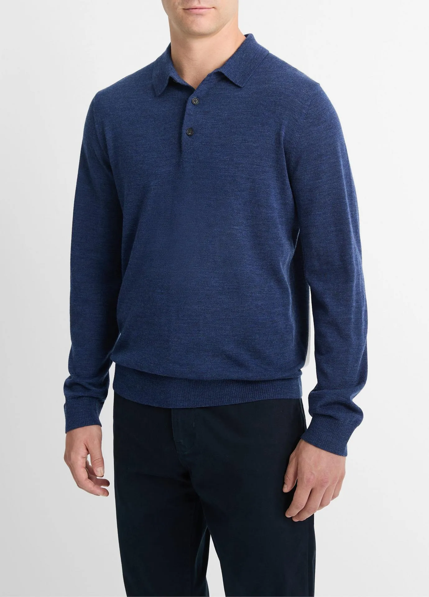 Vince Wool Long-Sleeve Polo Sweater in Regal Blue