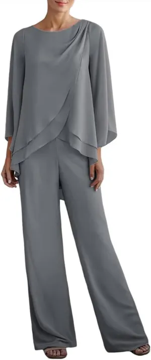 VK Selec Chiffon Mother of The Bride Pant Suits for Wedding 2 Pieces Pants Suits for Women Dressy Wedding