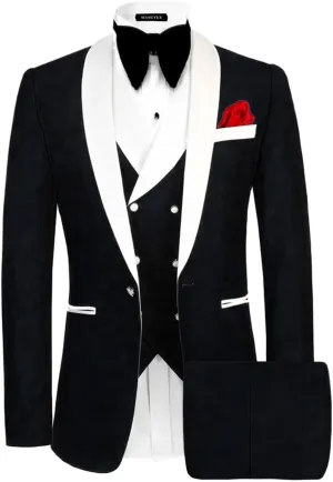 Wangyue Mens Tuxedo Suit for Men 3 Piece Suit Men Slim Fit Suits One Button Shawl Lapel Wedding Suit Tuxedos Prom Suit