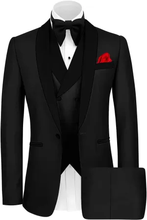 Wangyue Mens Tuxedo Suit for Men 3 Piece Suit Men Slim Fit Suits One Button Shawl Lapel Wedding Suit Tuxedos Prom Suit