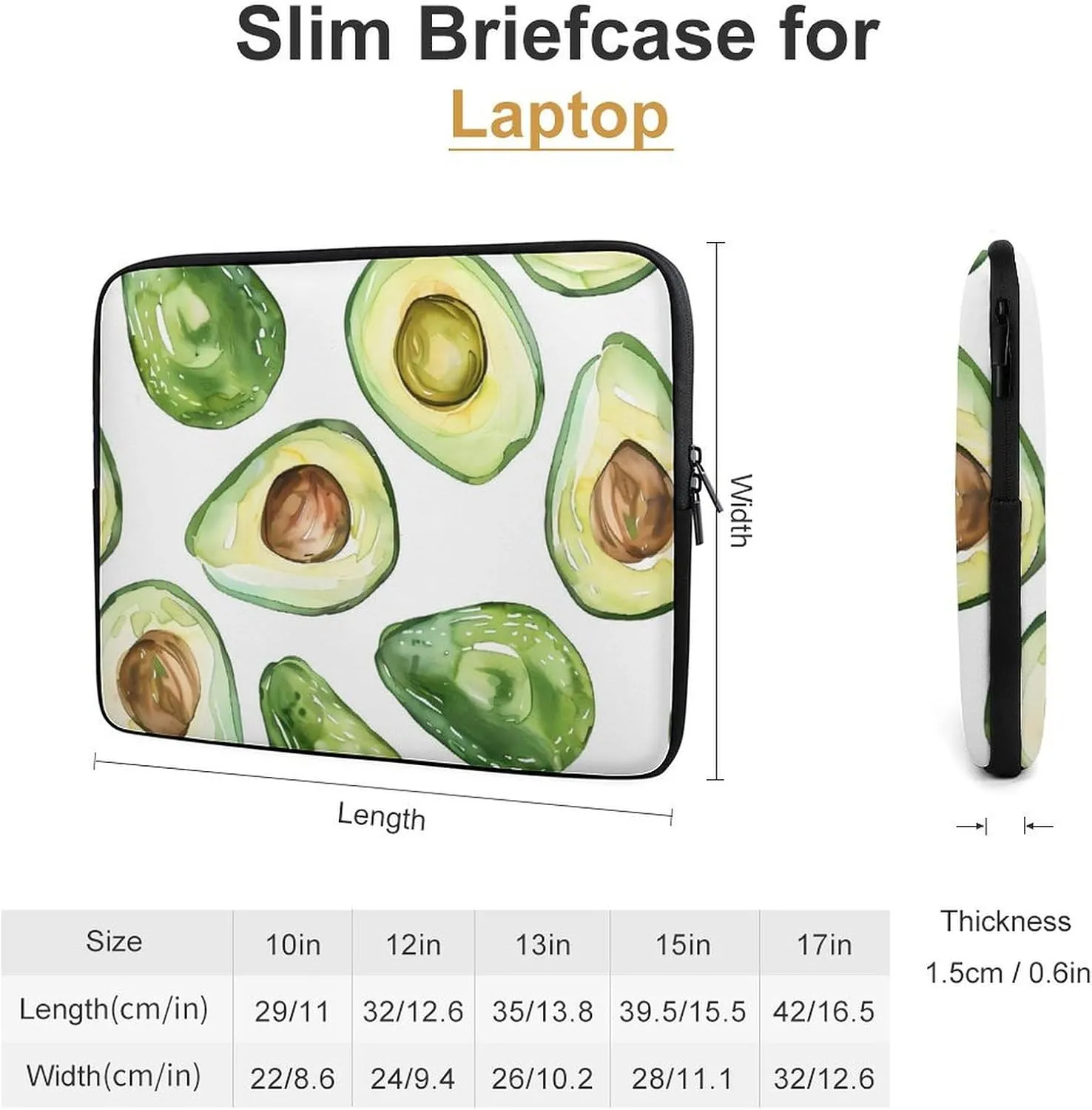 Watercolor Avocados Personalized Laptop Bag Business Casual Laptop Cases Slim Computer Bag Briefcase