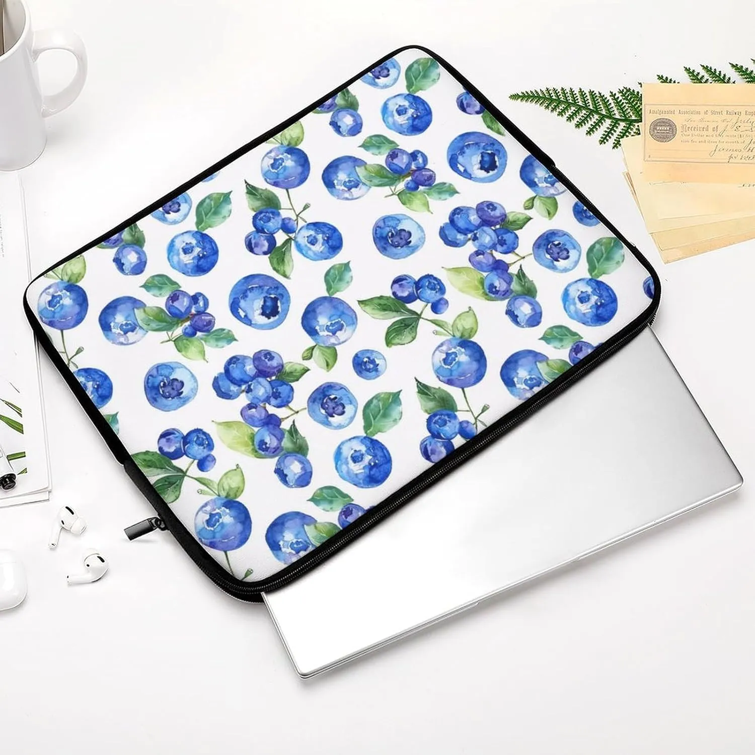 Watercolor Blueberries Personalized Laptop Bag Business Casual Laptop Cases Slim Computer Bag Briefcase