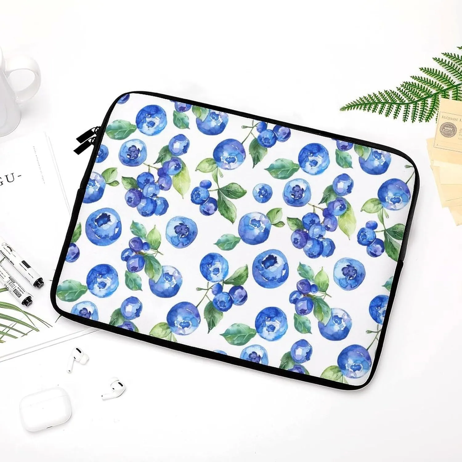 Watercolor Blueberries Personalized Laptop Bag Business Casual Laptop Cases Slim Computer Bag Briefcase