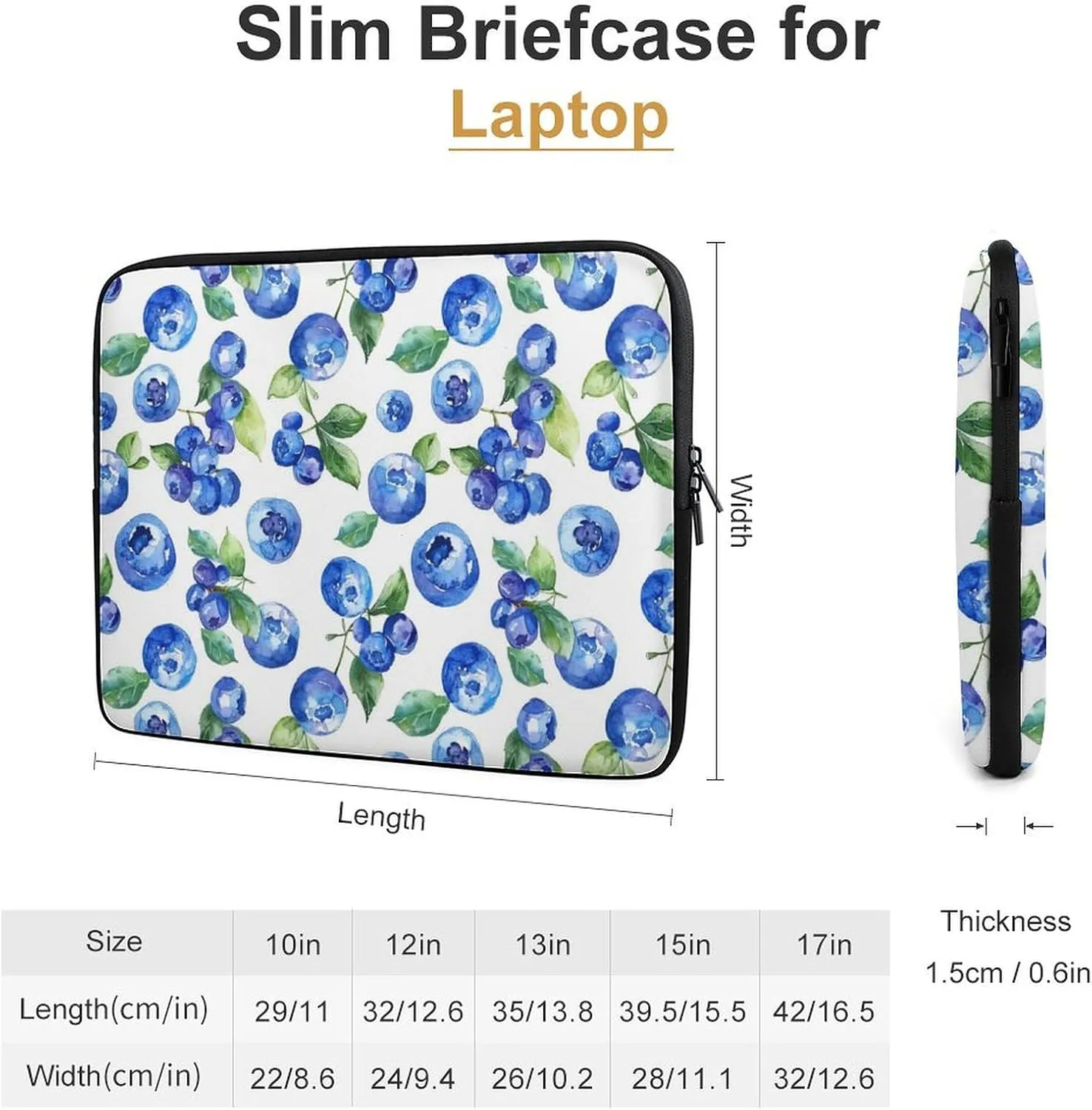 Watercolor Blueberries Personalized Laptop Bag Business Casual Laptop Cases Slim Computer Bag Briefcase