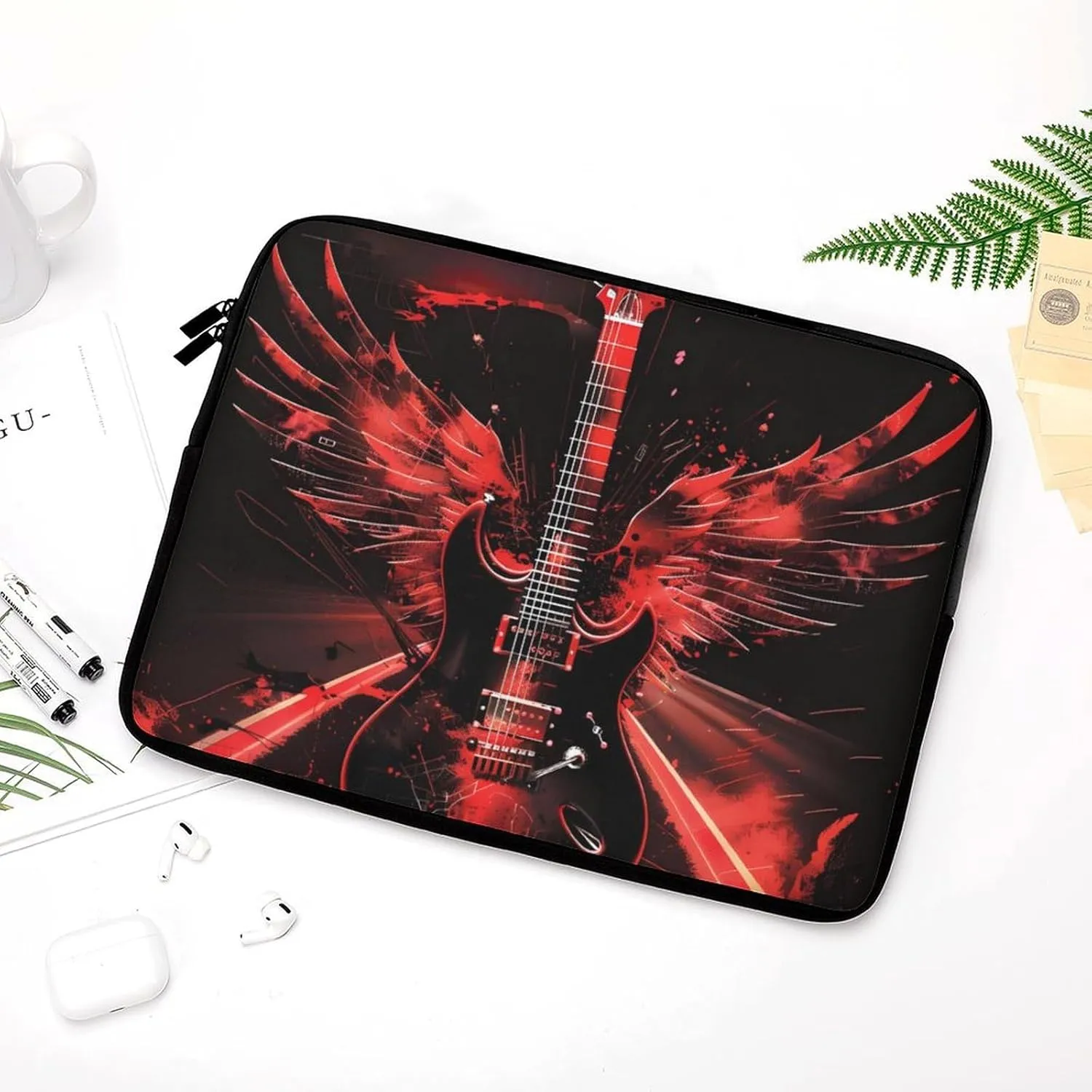 Winged Guitar Personalized Laptop Bag Business Casual Laptop Cases Slim Computer Bag Briefcase