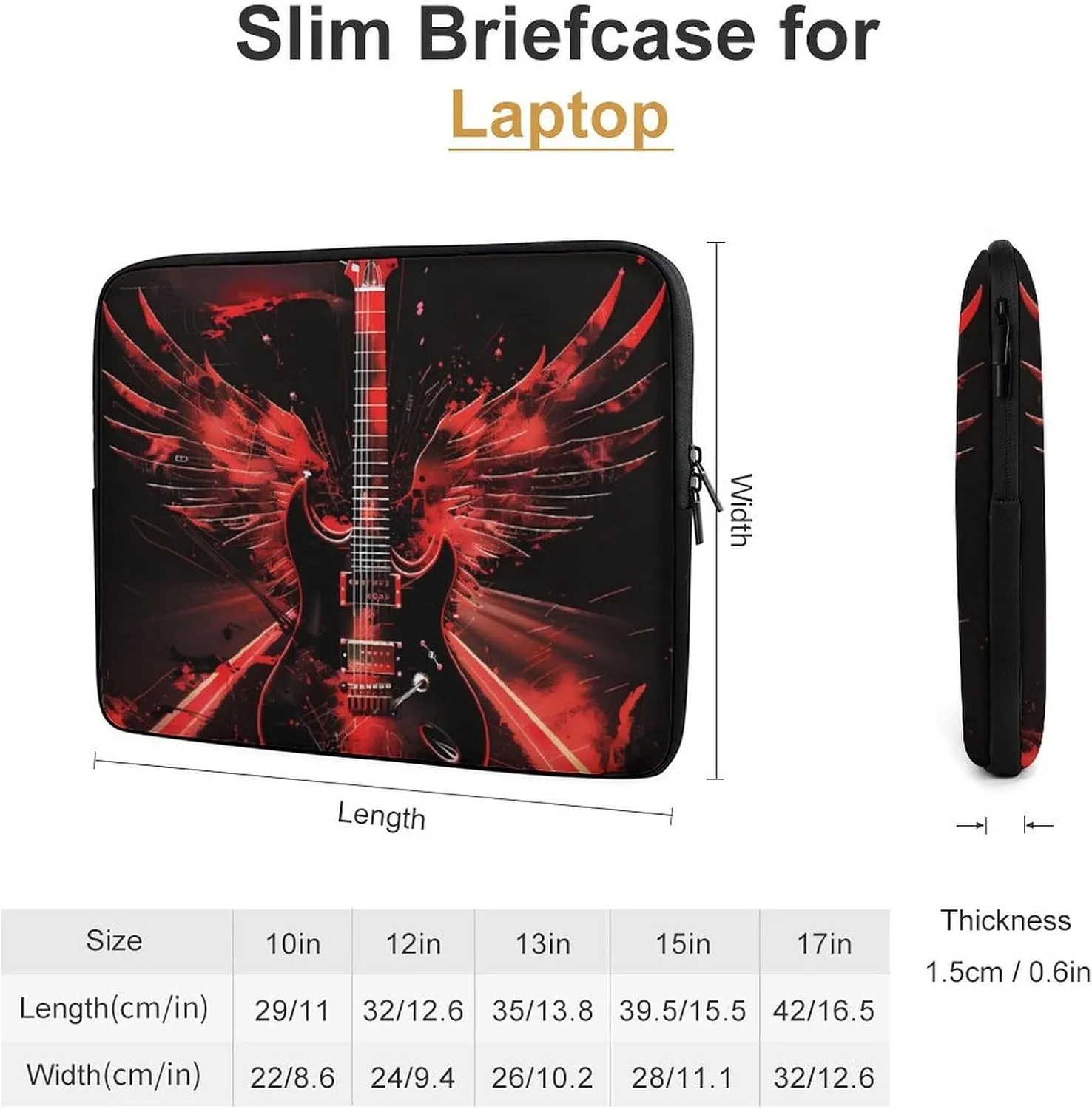 Winged Guitar Personalized Laptop Bag Business Casual Laptop Cases Slim Computer Bag Briefcase