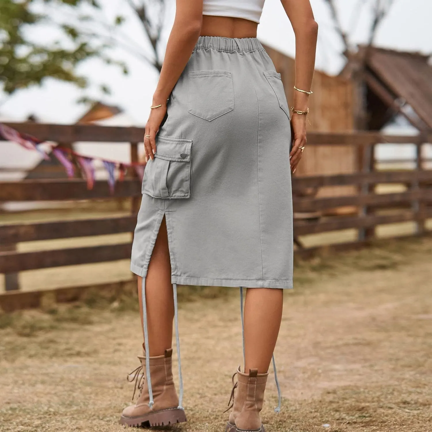 Women Elegant Skirt Long Skirt with Slit for Womens Autumn Retro Solid Midi Skirts with Pocket Pencil Skirt for