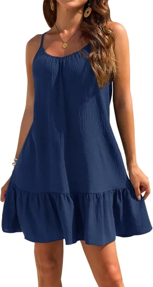 Womens Beach Cover Up Dresses Spaghetti Strap Backless Ruffle Hem Bathing Suit Summer Vacation Sundress