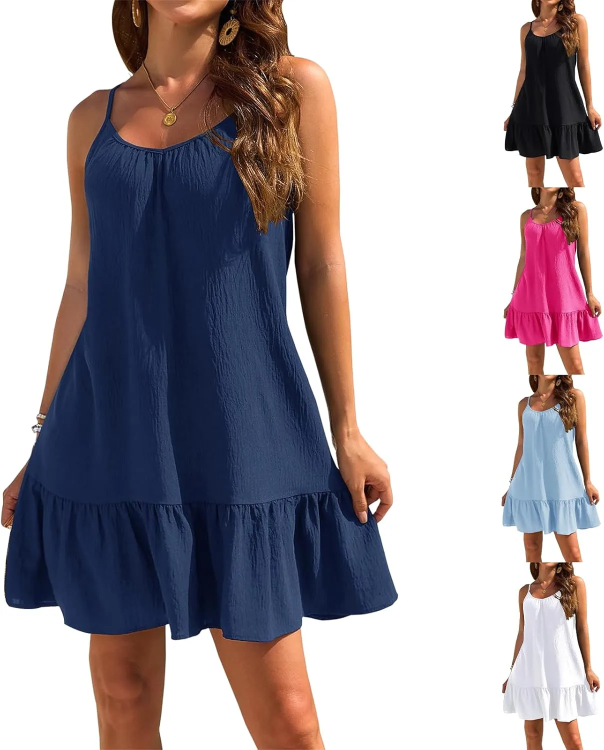 Womens Beach Cover Up Dresses Spaghetti Strap Backless Ruffle Hem Bathing Suit Summer Vacation Sundress
