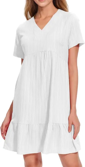Womens Casual Summer Dresses Flowy Sleeveless Midi Dress Beach Vacation Sundress Ruffle Swing Dress V Neck Comfy