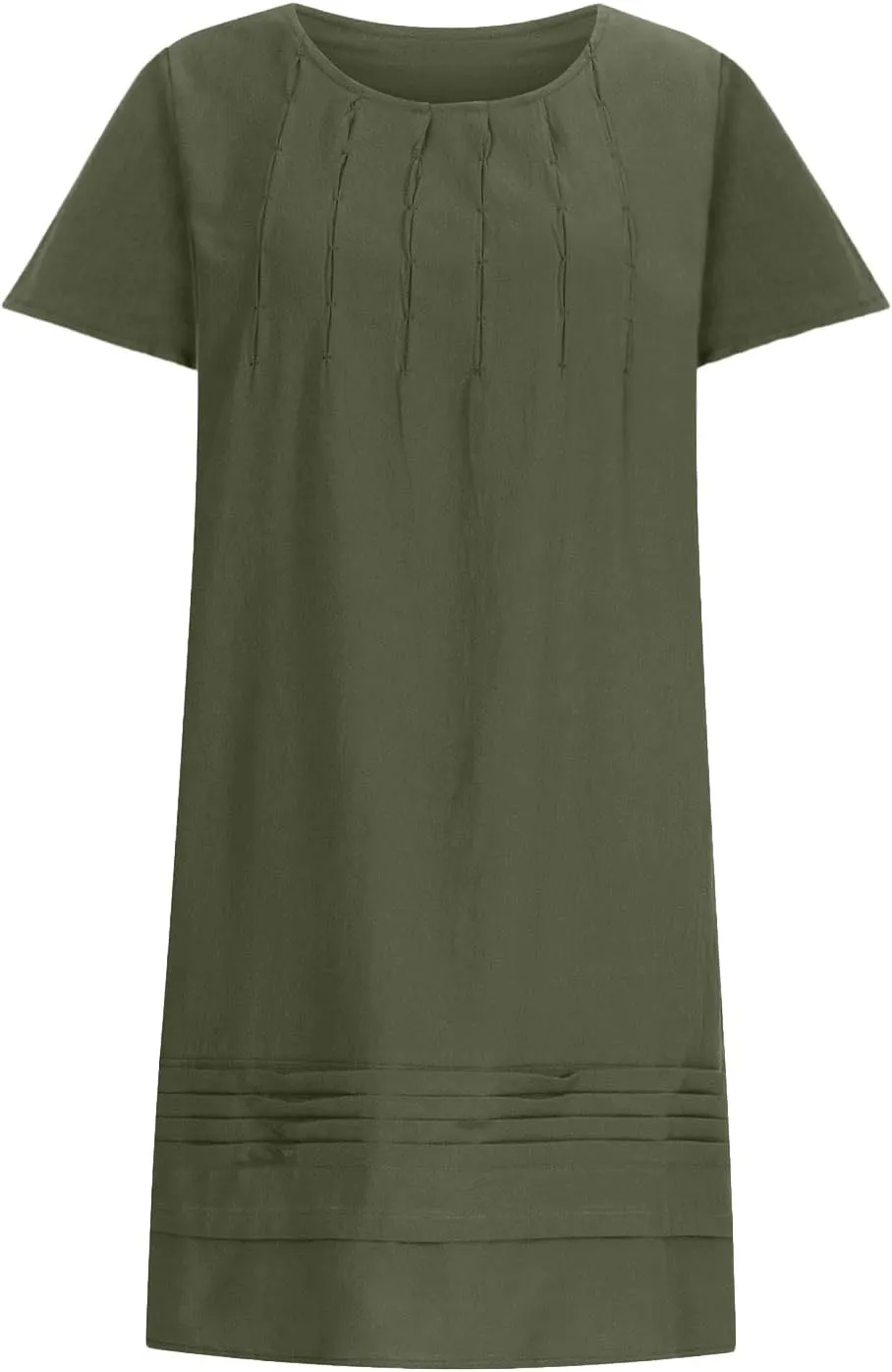 Women's Cotton Linen Midi Dress Plus Size Cap Sleeve Pleated Summer Dresses Vacation 2025 Crew Neck Casual Sundress