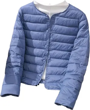 Women's Jacket Winter Ultra Light Down Cotton Collarless Padded Coat Matt Fabric Lightweight Warm Female Coat