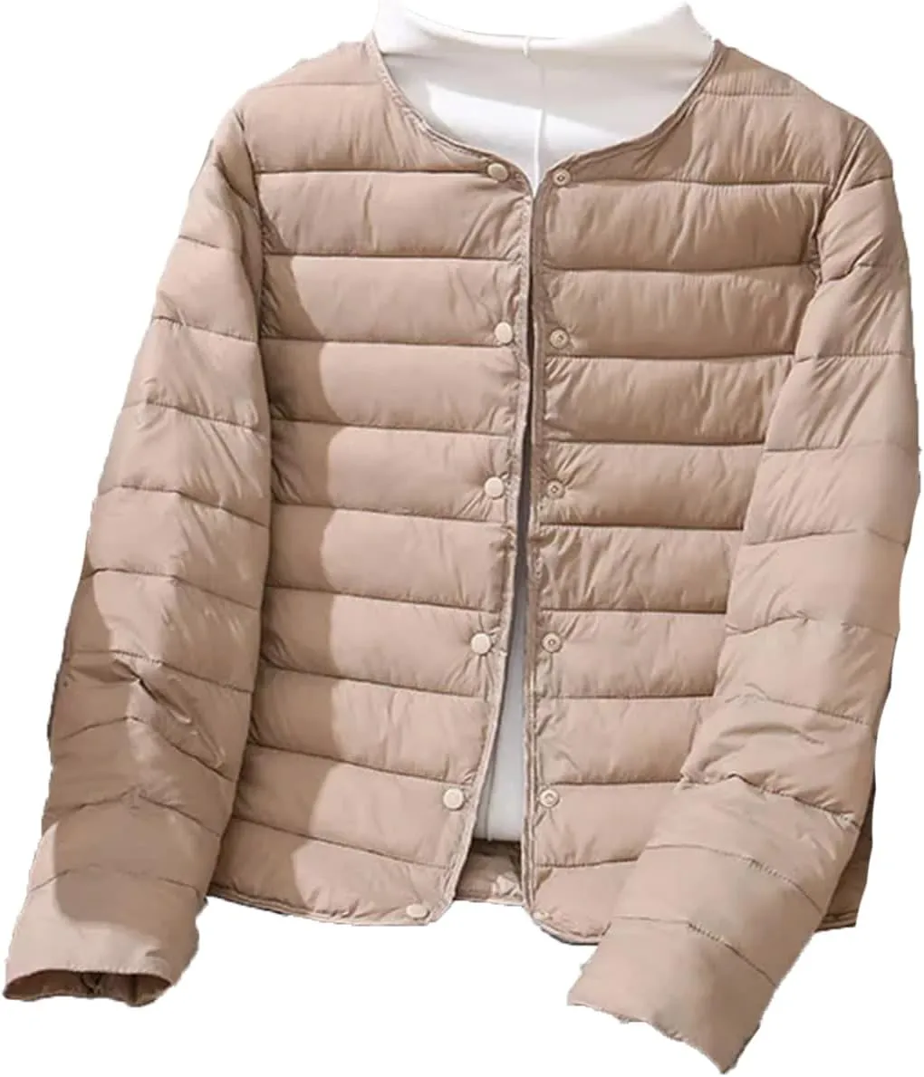 Women's Jacket Winter Ultra Light Down Cotton Collarless Padded Coat Matt Fabric Lightweight Warm Female Coat