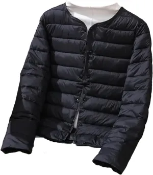 Women's Jacket Winter Ultra Light Down Cotton Collarless Padded Coat Matt Fabric Lightweight Warm Female Coat