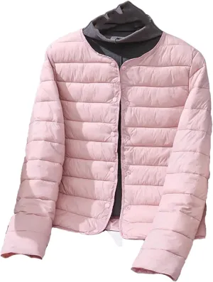 Women's Jacket Winter Ultra Light Down Cotton Collarless Padded Coat Matt Fabric Lightweight Warm Female Coat