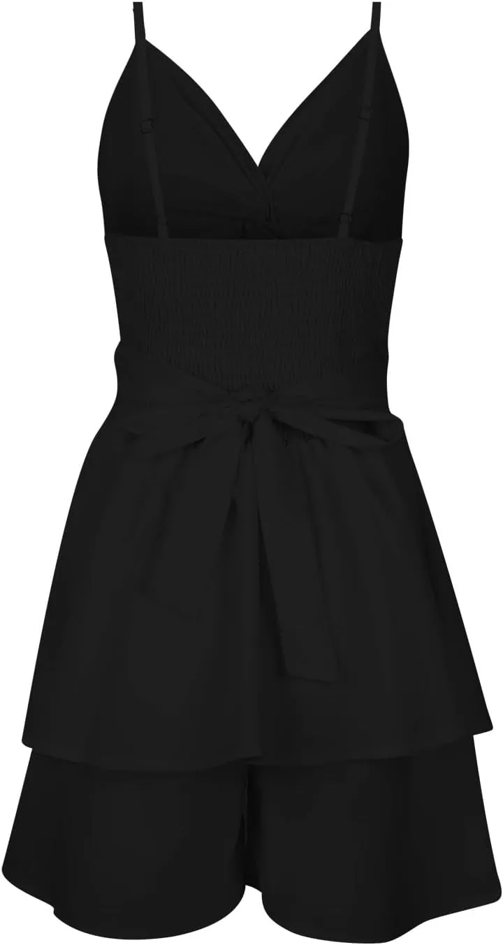 Women's Jumpsuit Sexy Neck Spaghetti Straps Double Layer Ruffle Hem Mini Short Romper Womens Summer Dresses with
