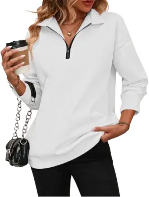 Womens Zip-Up Dropped Shoulder Sweatshirt 2025 Fall Winter Long Sleeve Half Zip Pullover Women Oversized Hoodie