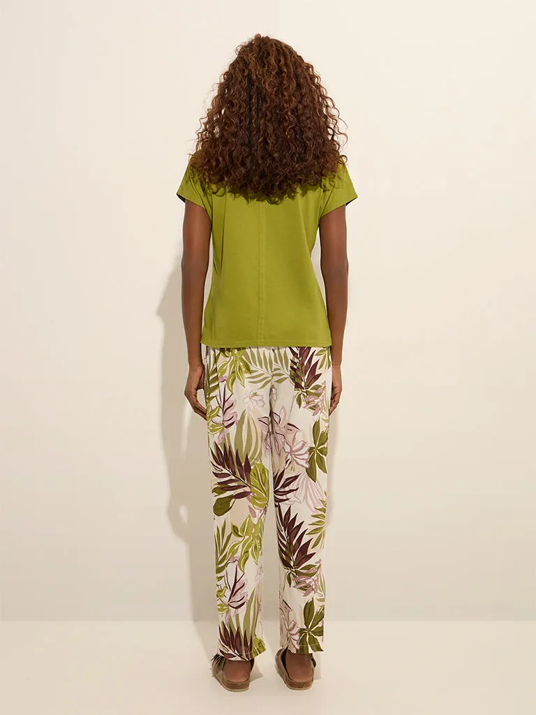 Wunderlove Green V-Neck Cotton Top