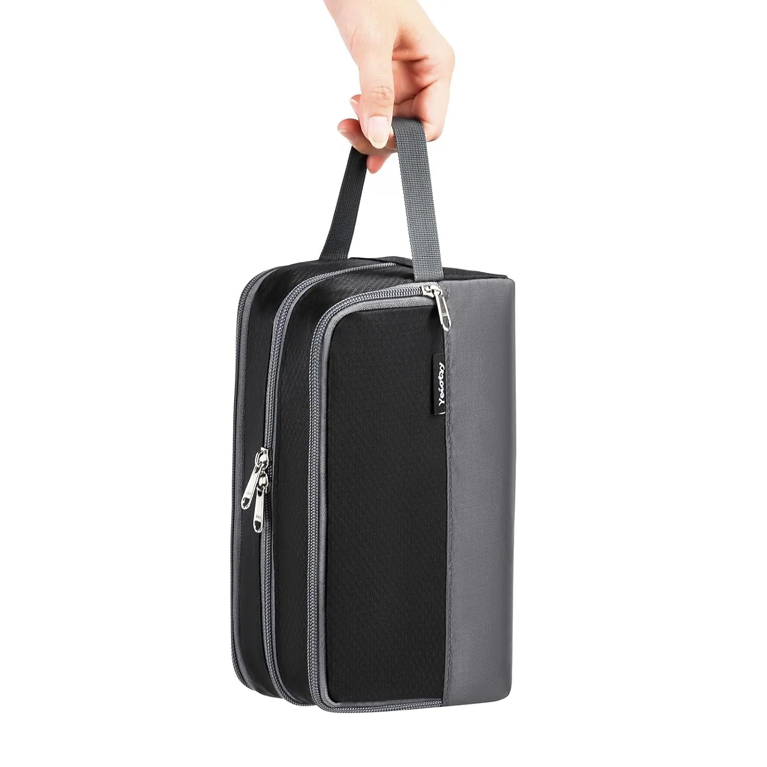 Yeiotsy Travel Toiletry Bag for Men - Ultra-thin Dopp Kit with Mesh Pockets, Compact Shaving Organizer for Gym/Camping/Hiking (Black)