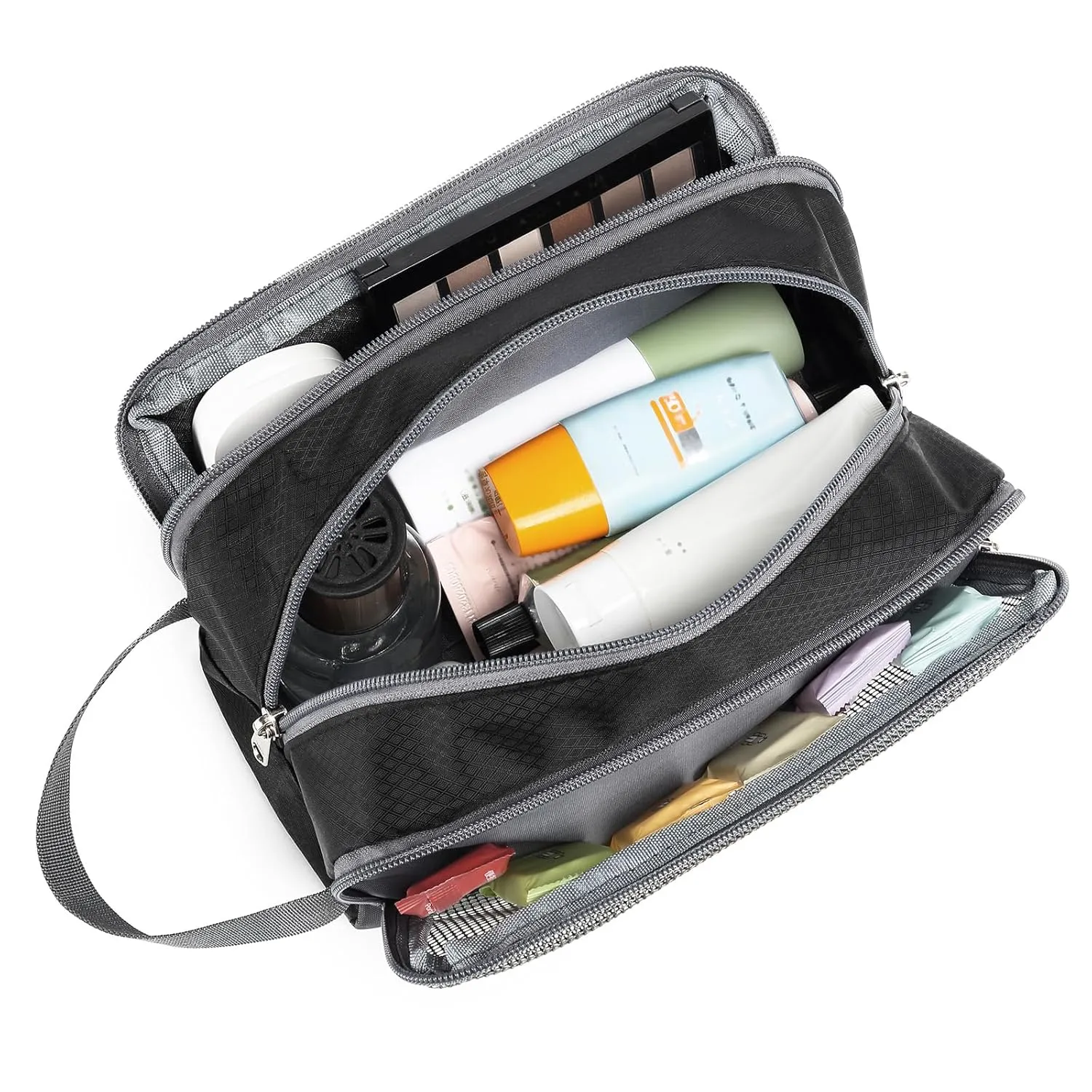 Yeiotsy Travel Toiletry Bag for Men - Ultra-thin Dopp Kit with Mesh Pockets, Compact Shaving Organizer for Gym/Camping/Hiking (Black)
