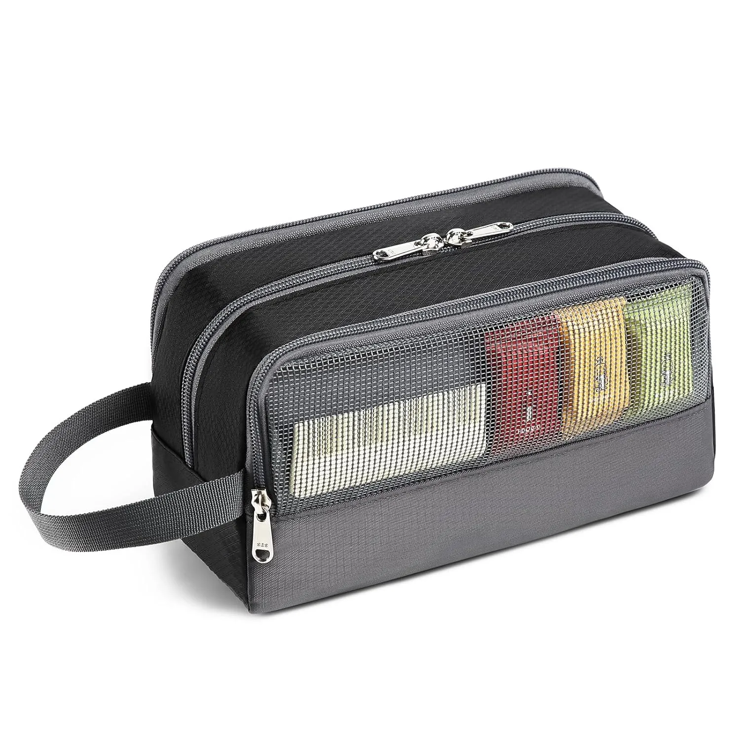 Yeiotsy Travel Toiletry Bag for Men - Ultra-thin Dopp Kit with Mesh Pockets, Compact Shaving Organizer for Gym/Camping/Hiking (Black)