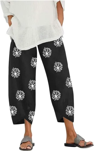 ZOCANIA Linen Capri Pants for Women Casual Summer Petite Linen Trousers Cropped Linen Wide Leg Pants with Pockets
